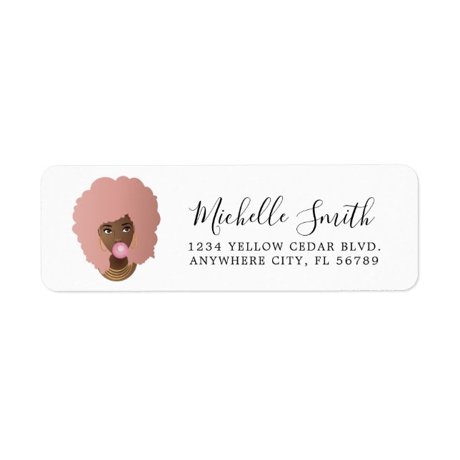 Étiquette Beauté naturelle, Afro rose, gomme à bulles (Devant)