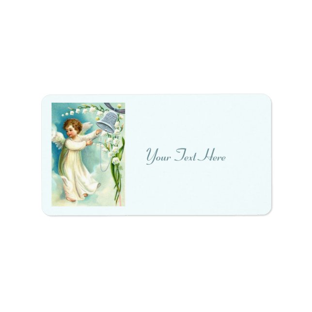 Étiquette Bébé Ange Avec Cloche Bleue (Devant)