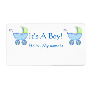 Étiquette Bébé bleu Buggy C'est un garçon Douche Nom Balise
