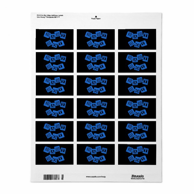 Étiquette Bébé Blocs Alphabet Bleu Bois (Feuille entière)