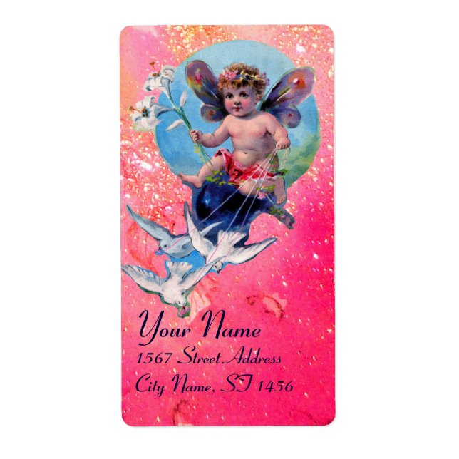 Étiquette BÉBÉ FAIRY AVEC DES POIDS EN ÉPARKLES, bleu rose (Devant)