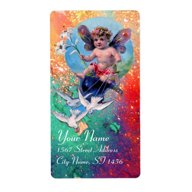 Étiquette BÉBÉ FAIRY AVEC DES POIDS EN ROUGE, vert rose (Devant)