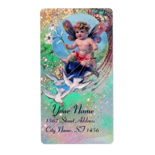 Étiquette BÉBÉ FAIRY AVEC DES POIGNES EN OR bleu vert SPARKL