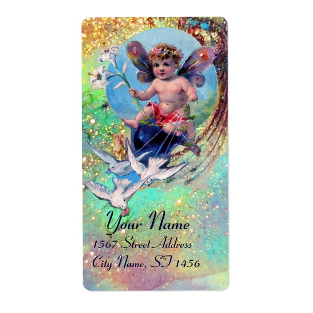 Étiquette BÉBÉ FAIRY AVEC DES POIGNES EN OR bleu vert SPARKL (Devant)