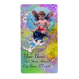 Étiquette BÉBÉ FAIRY AVEC DES POIGNES EN PARKLES violet vert