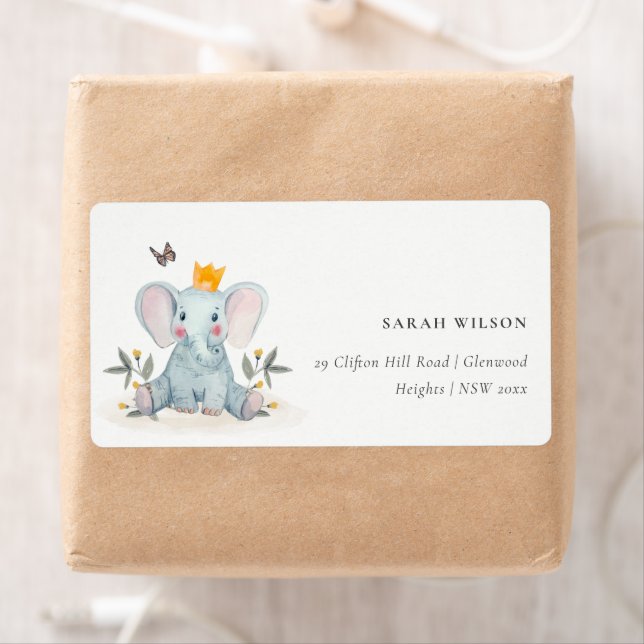 Étiquette Bébé mignon Elephant Foliage Woodland Kids Adresse (En situation)