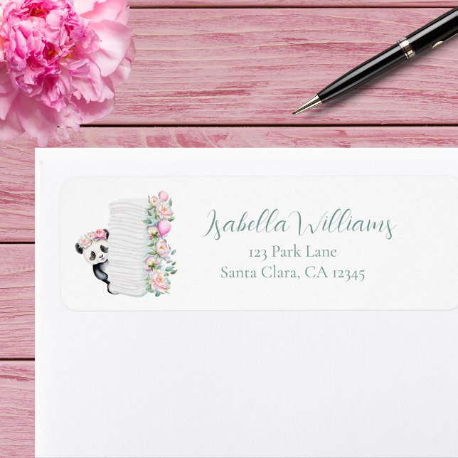 Étiquette Bébé Panda Peonies Baby shower Jungle (Créateur téléchargé)