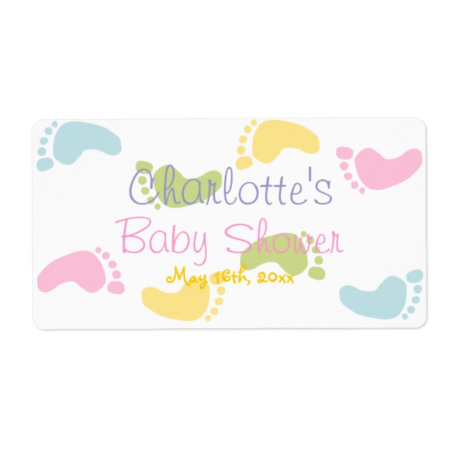 Étiquette Bébé pied Imprimer Baby shower d'eau bouteille Éti (Devant)