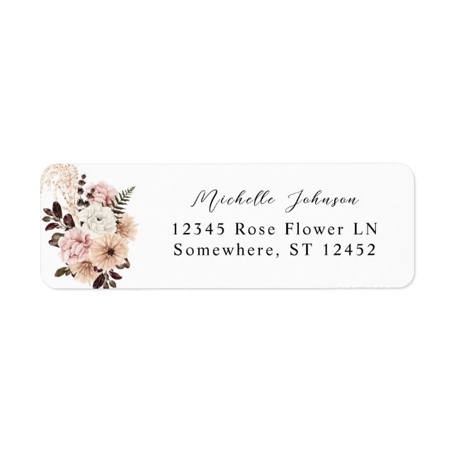 Étiquette Beige & Blush Pink Rustic Floral Adresse de retour (Devant)