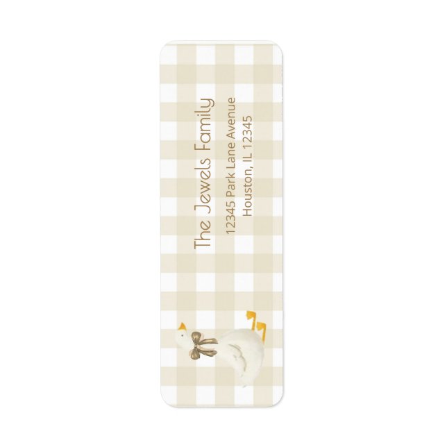 Étiquette Beige Gingham Little Goose Return Address (Devant)
