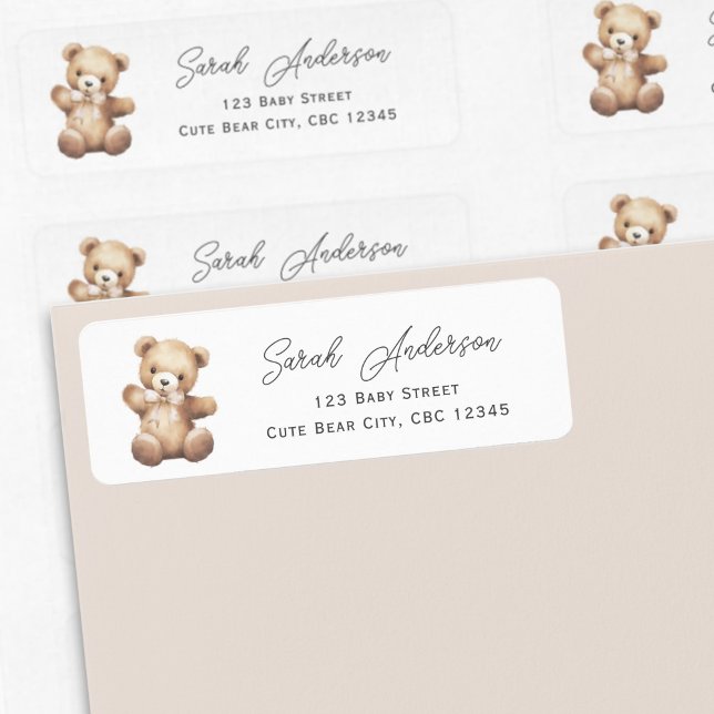 Étiquette Beige Teddy Bear Sexe Baby shower neutre (Beige Teddy Bear Return Labels.)