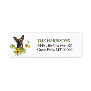 Étiquette Belge Malinois Sunflower Wreath Adresse de retour