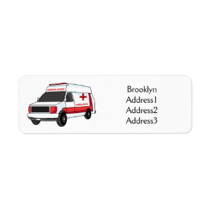 Étiquette Belle ambulance rouge caricature van
