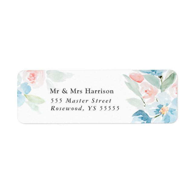 Étiquette Belle aquarelle bleu rose et fleurs bleues (Devant)