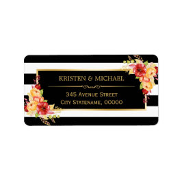 Étiquette Belle automne Floral or noir blanc rayures