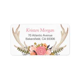 Étiquette Belle Décor Floral Rustique Blanc Antler