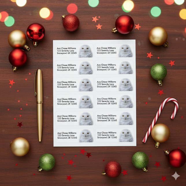 Étiquette Belle, Dreamy et Serene Snowy Owl (Snowy Owl Return Address Labels Cover Photo)