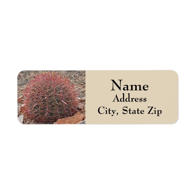 Étiquette Belle Red Barrel Cactus Desert Adresse du Plante (Devant)