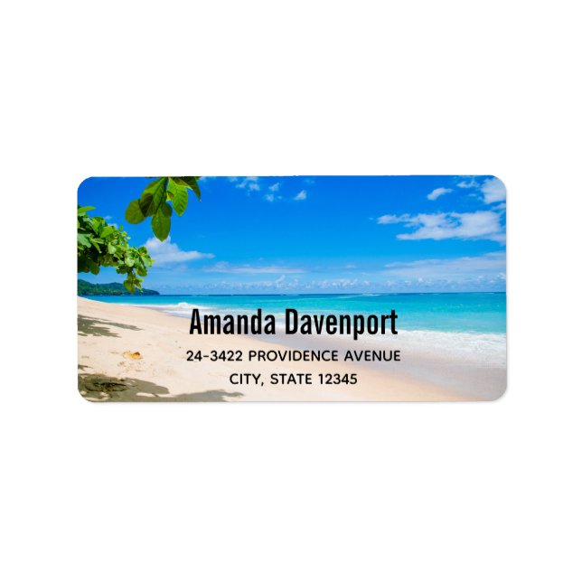 Étiquette Belle Sunny Tropical Beach Adresse photo (Devant)