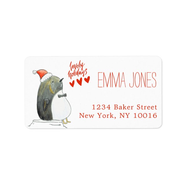 Étiquette Belles vacances | Noël aux pingouins mignons (Devant)