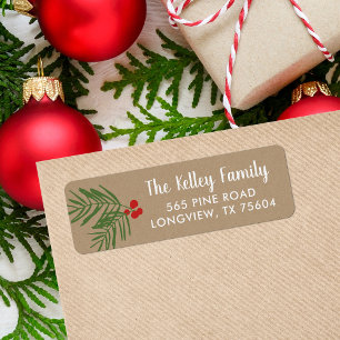Étiquette Berry Branch Kraft Holiday Retours Adresse Étiquet
