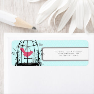 Étiquette Bird Cage Rose Bird Notes musicales et Coeur