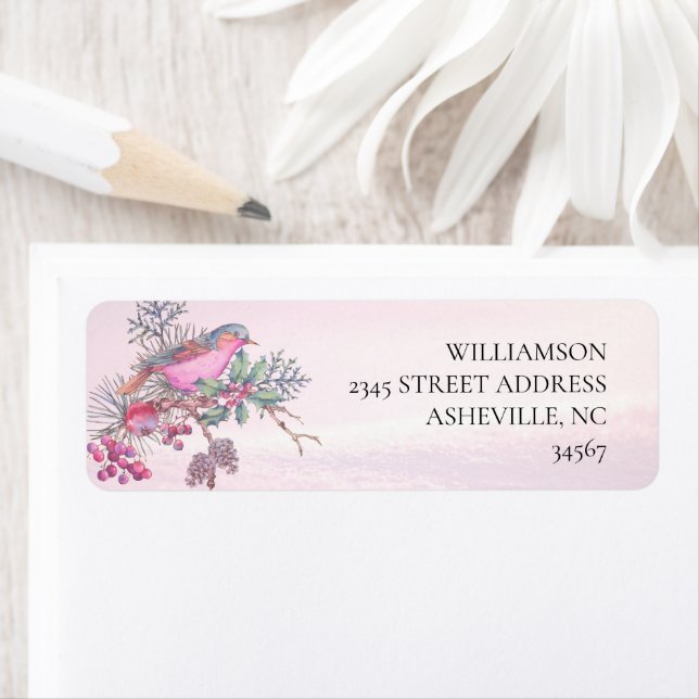 Étiquette Birds & Berries Pinecone Watercolor Winter Wedding (En situation)