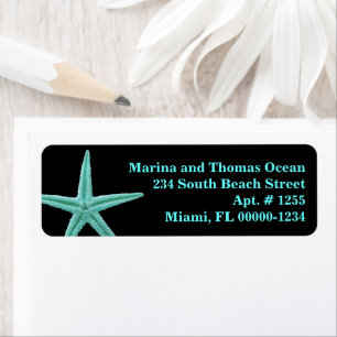 Étiquette Black Aqua Blue Starfish Custom Address Labels