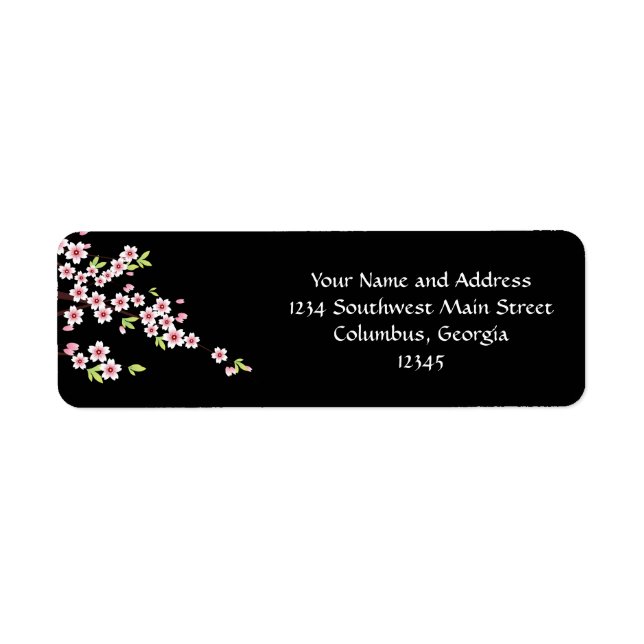 Étiquette Black avec rose et vert cerisier en fleurs Sakura (Devant)