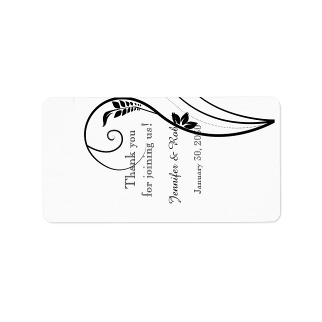 Étiquette Black Blanc Floral Élégance Mariage Lève Balm Étiq (Devant)