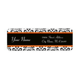 ÉTIQUETTE BLACK BLANC ORANGE JAUNE DAMASK