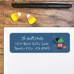 Étiquette Black Cat Halloween Blue Return Address Labels
