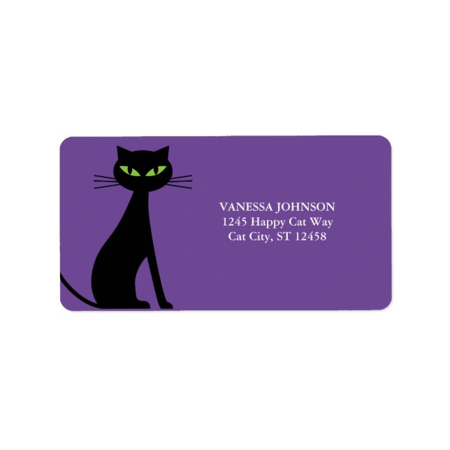 Étiquette Black Cat & Purple Cute Adresse de retour Étiquett (Devant)