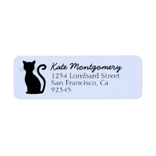 Étiquette Black Cat Silhouette Pastel Blue Adresse de retour