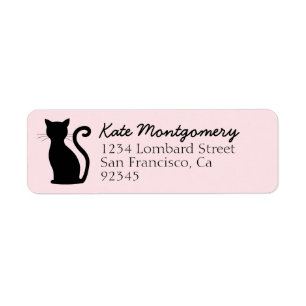 Étiquette Black Cat Silhouette Pastel Rose Adresse de retour