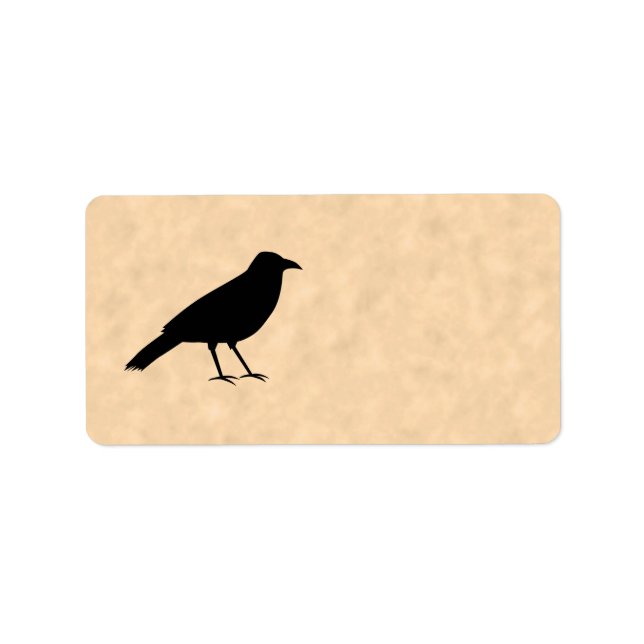 Étiquette Black Crow Bird sur un Motif de parchemin. (Devant)