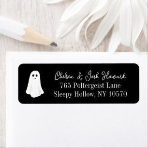 Étiquette Black Cute Friendly Ghost Halloween Adresse de ret