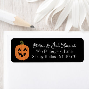 Étiquette Black Cute Friendly Jack-o'-lantern Halloween