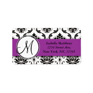 Étiquette Black Damask Violet Wedple RSVP Adresse de retour