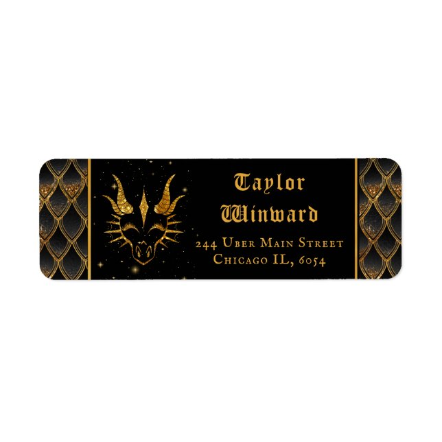 Étiquette Black Dragon Scales Gold Faux Parties scintillant (Devant)