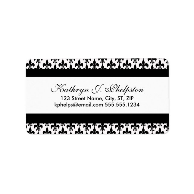 Étiquette Black Fleur-de-lis Adresse personnalisée (Devant)