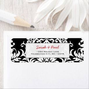 Étiquette Black Floral Damask Rouge Police Adresse de retour