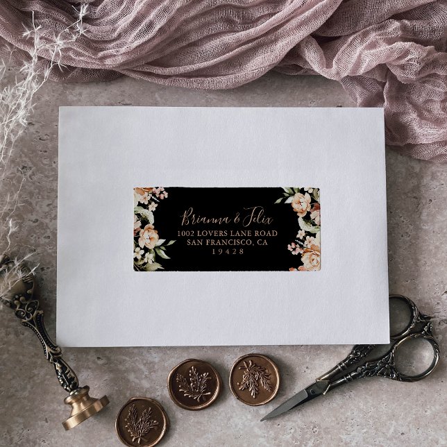Étiquette Black Formal Royal Floral Wedding Adresse RSVP (Créateur téléchargé)