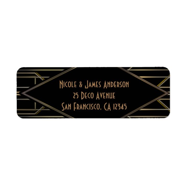 Étiquette Black & Gold 20's Art Déco Gatsby Glam Mariage (Devant)