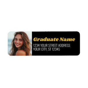 Étiquette Black Gold Graduation Photo Adresse de retour