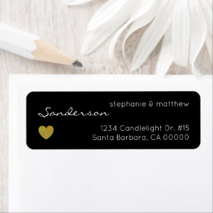 Étiquette Black Gold Heart Mariage Adresse de retour