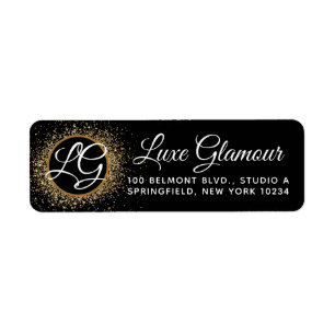 Étiquette Black & Gold Modern Glamor Salon Adresse de retour