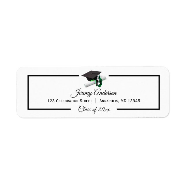Étiquette Black Green Graduation Class Casquette & Tassel Ad (Devant)