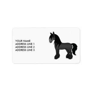 Étiquette Black Gypsy Vanner Clydesdale Cartoon Horse & Text