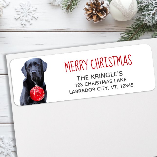 Étiquette Black Lab Joyeux Noël Rouge Labrador mou Chien (Créateur téléchargé)